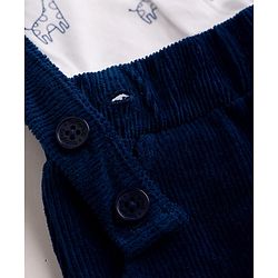 Babyhug 100% Cotton Single Jersey Knit Half Sleeves Giraffe Print Shirt & Shorts Set With Suspender & Bow - White & Navy Blue