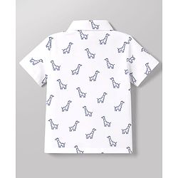 Babyhug 100% Cotton Single Jersey Knit Half Sleeves Giraffe Print Shirt & Shorts Set With Suspender & Bow - White & Navy Blue
