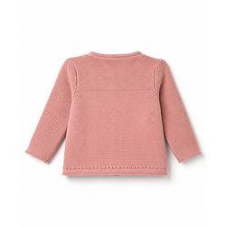 Babyhug 100% Cotton Knit Full Sleeves Elephant Patch Sweater set with Cap - Light Pink