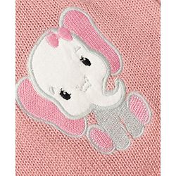 Babyhug 100% Cotton Knit Full Sleeves Elephant Patch Sweater set with Cap - Light Pink