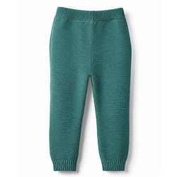 Babyhug 100 % Cotton Knit Front Open Sweater Set With Cap & Bear Applique - Teal Blue