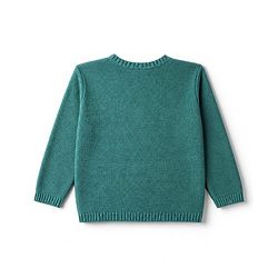 Babyhug 100 % Cotton Knit Front Open Sweater Set With Cap & Bear Applique - Teal Blue
