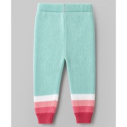 Babyhug Natural 100% Cotton Knit Full Sleeves Colour Block Sweater Set with Cap -Sea Green