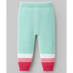 Babyhug Natural 100% Cotton Knit Full Sleeves Colour Block Sweater Set with Cap -Sea Green