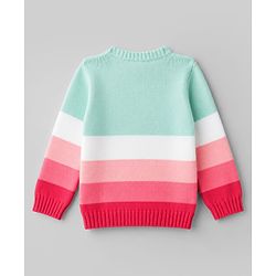 Babyhug Natural 100% Cotton Knit Full Sleeves Colour Block Sweater Set with Cap -Sea Green