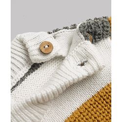 Babyhug 100% Cotton Knit Full Sleeves Striped Sweater Set with Cap - White