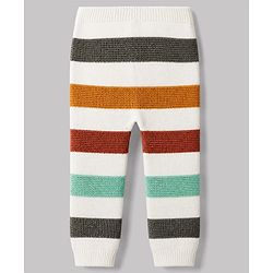 Babyhug 100% Cotton Knit Full Sleeves Striped Sweater Set with Cap - White