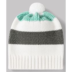 Babyhug 100% Cotton Knit Full Sleeves Striped Sweater Set with Cap - White
