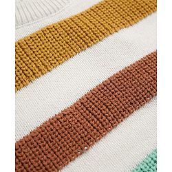 Babyhug 100% Cotton Knit Full Sleeves Striped Sweater Set with Cap - White