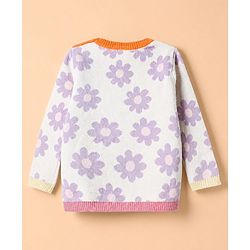 Babyhug 100% Cotton Knit Full Sweater sets with Cap & Floral Design - Lavender