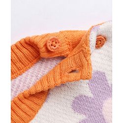 Babyhug 100% Cotton Knit Full Sweater sets with Cap & Floral Design - Lavender
