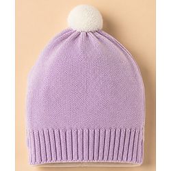 Babyhug 100% Cotton Knit Full Sweater sets with Cap & Floral Design - Lavender