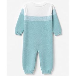 Babyhug Natural 100% Cotton Knit Full Sleeves Winter Wear Romper With Bow Applique - Light Blue