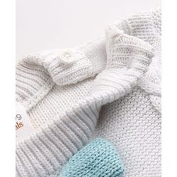 Babyhug Natural 100% Cotton Knit Full Sleeves Winter Wear Romper With Bow Applique - Light Blue
