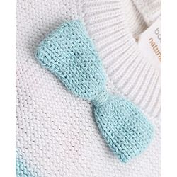 Babyhug Natural 100% Cotton Knit Full Sleeves Winter Wear Romper With Bow Applique - Light Blue