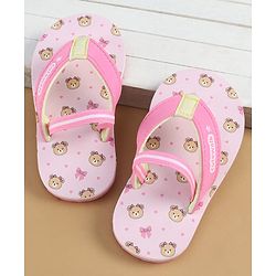 Cute Walk by Babyhug Back Strap Flip Flops with Bear Print - Pink