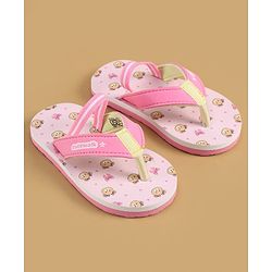 Cute Walk by Babyhug Back Strap Flip Flops with Bear Print - Pink