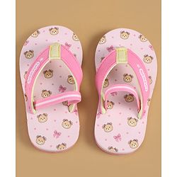 Cute Walk by Babyhug Back Strap Flip Flops with Bear Print - Pink