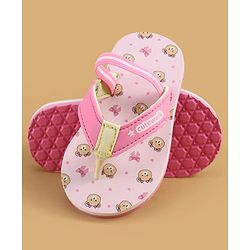 Cute Walk by Babyhug Back Strap Flip Flops with Bear Print - Pink