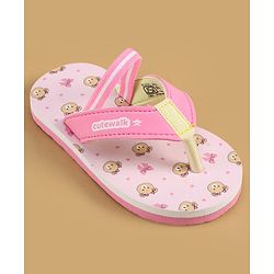 Cute Walk by Babyhug Back Strap Flip Flops with Bear Print - Pink