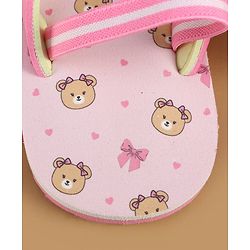 Cute Walk by Babyhug Back Strap Flip Flops with Bear Print - Pink