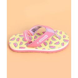 Cute Walk by Babyhug Back Strap Watermelon Printed Flip Flops - Yellow & Pink