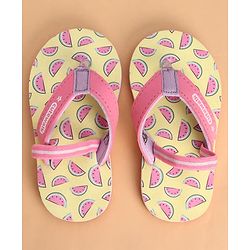 Cute Walk by Babyhug Back Strap Watermelon Printed Flip Flops - Yellow & Pink