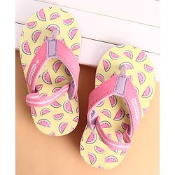 Cute Walk by Babyhug Back Strap Watermelon Printed Flip Flops - Yellow & Pink