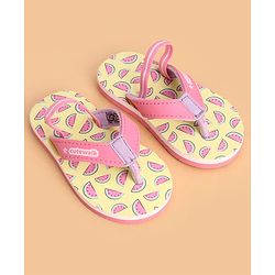 Cute Walk by Babyhug Back Strap Watermelon Printed Flip Flops - Yellow & Pink