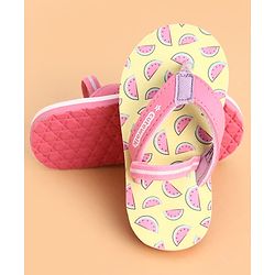 Cute Walk by Babyhug Back Strap Watermelon Printed Flip Flops - Yellow & Pink