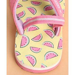 Cute Walk by Babyhug Back Strap Watermelon Printed Flip Flops - Yellow & Pink