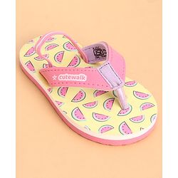 Cute Walk by Babyhug Back Strap Watermelon Printed Flip Flops - Yellow & Pink