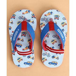 Cute Walk by Babyhug Back Strap Closure Vehicles Printed Flip Flops - Blue