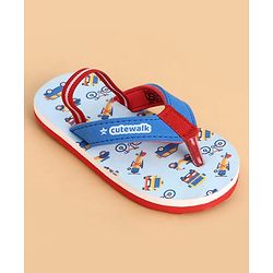 Cute Walk by Babyhug Back Strap Closure Vehicles Printed Flip Flops - Blue