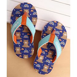 Cute Walk by Babyhug Slip Ons Flip Flop With Teddy & Rainbow Print - Blue