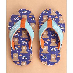 Cute Walk by Babyhug Slip Ons Flip Flop With Teddy & Rainbow Print - Blue