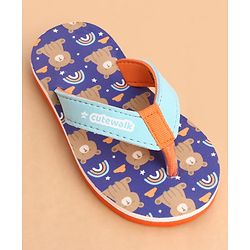 Cute Walk by Babyhug Slip Ons Flip Flop With Teddy & Rainbow Print - Blue