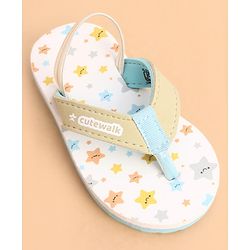 Cute Walk by Babyhug Back Strap Closure Star Printed Flip Flops - White