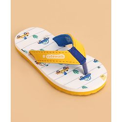 Cute Walk by Babyhug Slip Ons Flip Flop With Vehicle Print - White