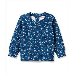 Babyhug Velour Full Sleeves Sweatshirt & Pant Co-Ord Winter Wear Suit With Snowflake Print - Navy Blue