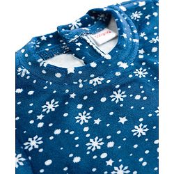 Babyhug Velour Full Sleeves Sweatshirt & Pant Co-Ord Winter Wear Suit With Snowflake Print - Navy Blue