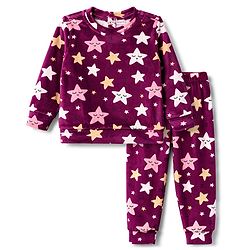 Babyhug Velour Full Sleeves Sweatshirt & Pant Co-Ord Winter Wear Suit With Star Print - Maroon