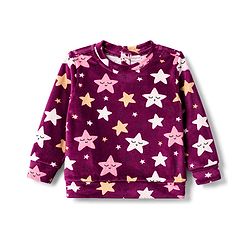 Babyhug Velour Full Sleeves Sweatshirt & Pant Co-Ord Winter Wear Suit With Star Print - Maroon