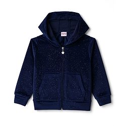 Babyhug Velour Full Sleeves Hooded Sweatshirt & Pant Co-Ord Winter Wear Suit With Galaxy Print - Navy Blue