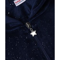 Babyhug Velour Full Sleeves Hooded Sweatshirt & Pant Co-Ord Winter Wear Suit With Galaxy Print - Navy Blue