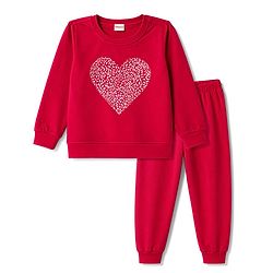 Babyhug Velour Full Sleeves Winter Wear Set With Heart Foil Print - Fuchsia