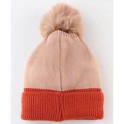 Babyhug Knit Woollen Cap With Pom Pom & Teddy Bear Design Brown - Diameter 13 cm
