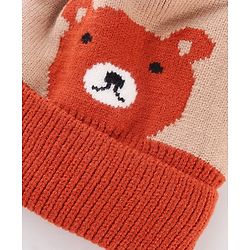 Babyhug Knit Woollen Cap With Pom Pom & Teddy Bear Design Brown - Diameter 13 cm