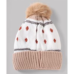 Babyhug Knit Woollen Cap With Bear Design OffWhite - Diameter 13 cm