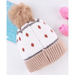 Babyhug Knit Woollen Cap With Bear Design OffWhite - Diameter 13 cm